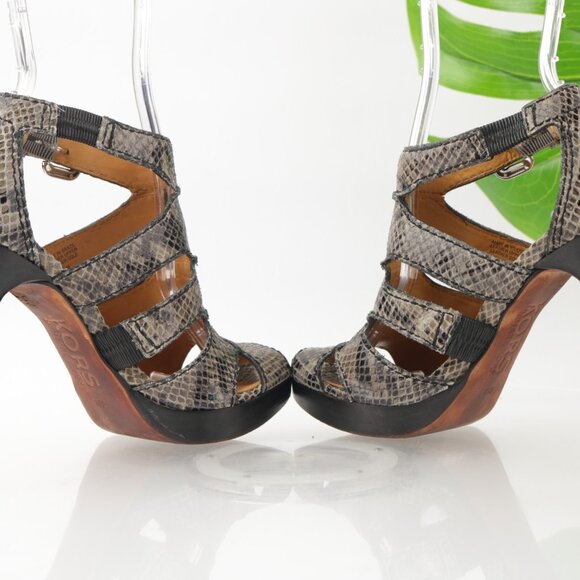 Michael Kors Womens Sandal Size 6 Brown Python Platfrom Heel Strappy Dress Shoe - Picture 7 of 12